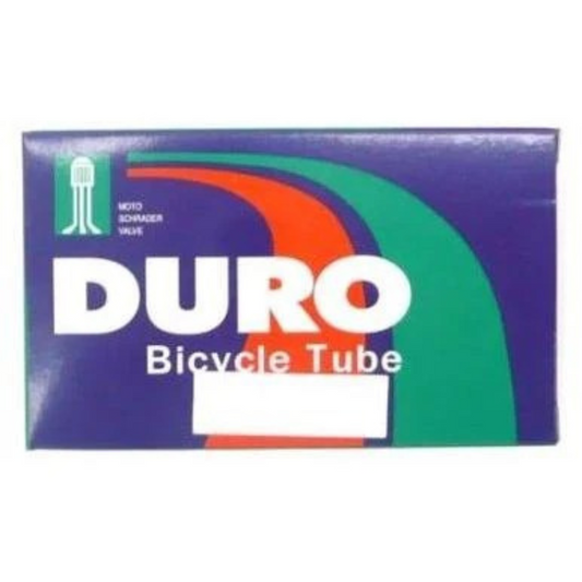 DURO bicycle tube packaging with colorful design on a white background
