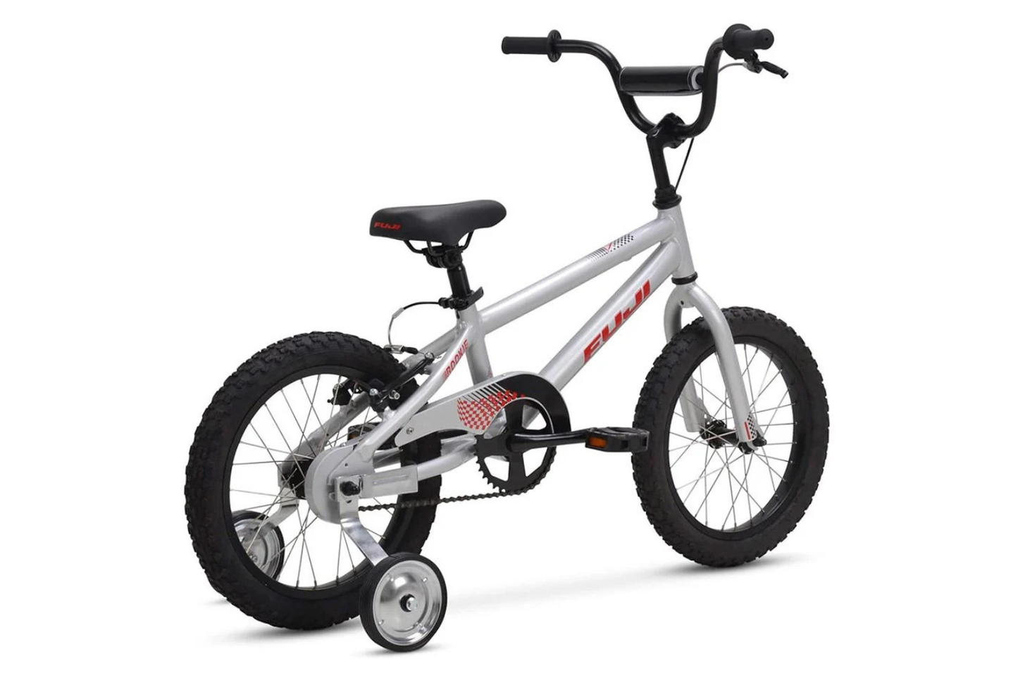 Children's bike with training wheels on a white background