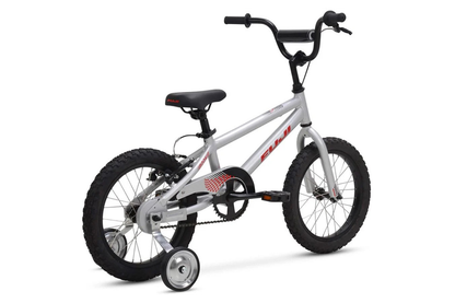 Children's bike with training wheels on a white background