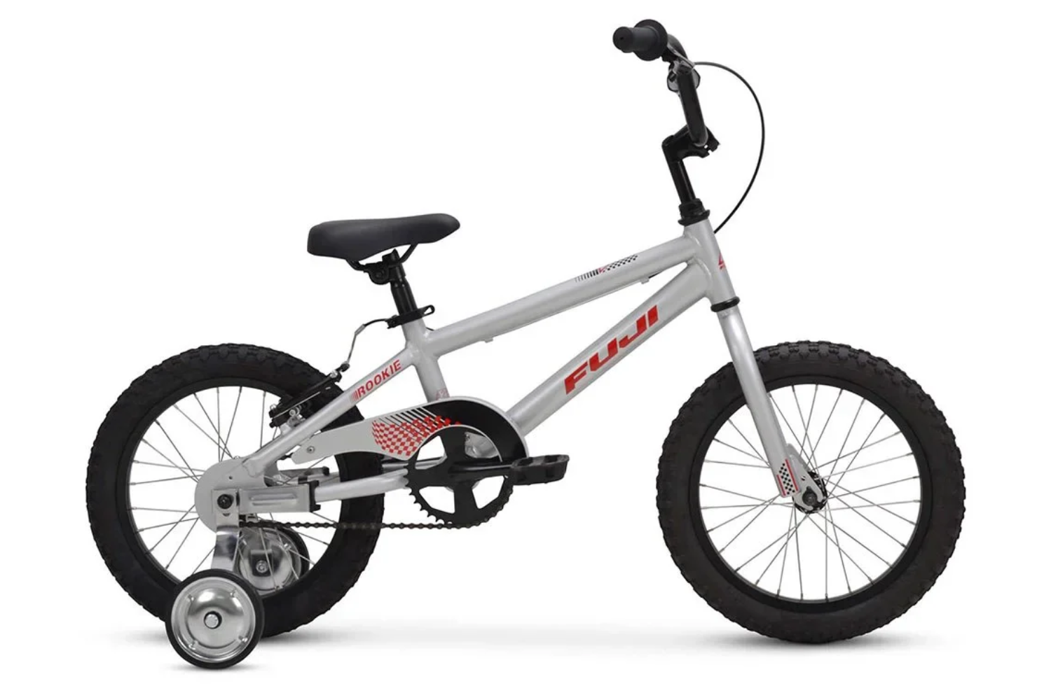 Children's bicycle with training wheels on a white background