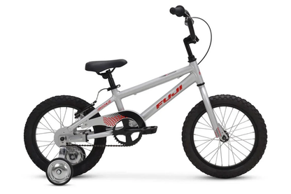 Children's bicycle with training wheels on a white background