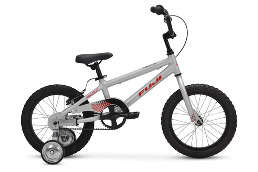 Children's bicycle with training wheels on a white background