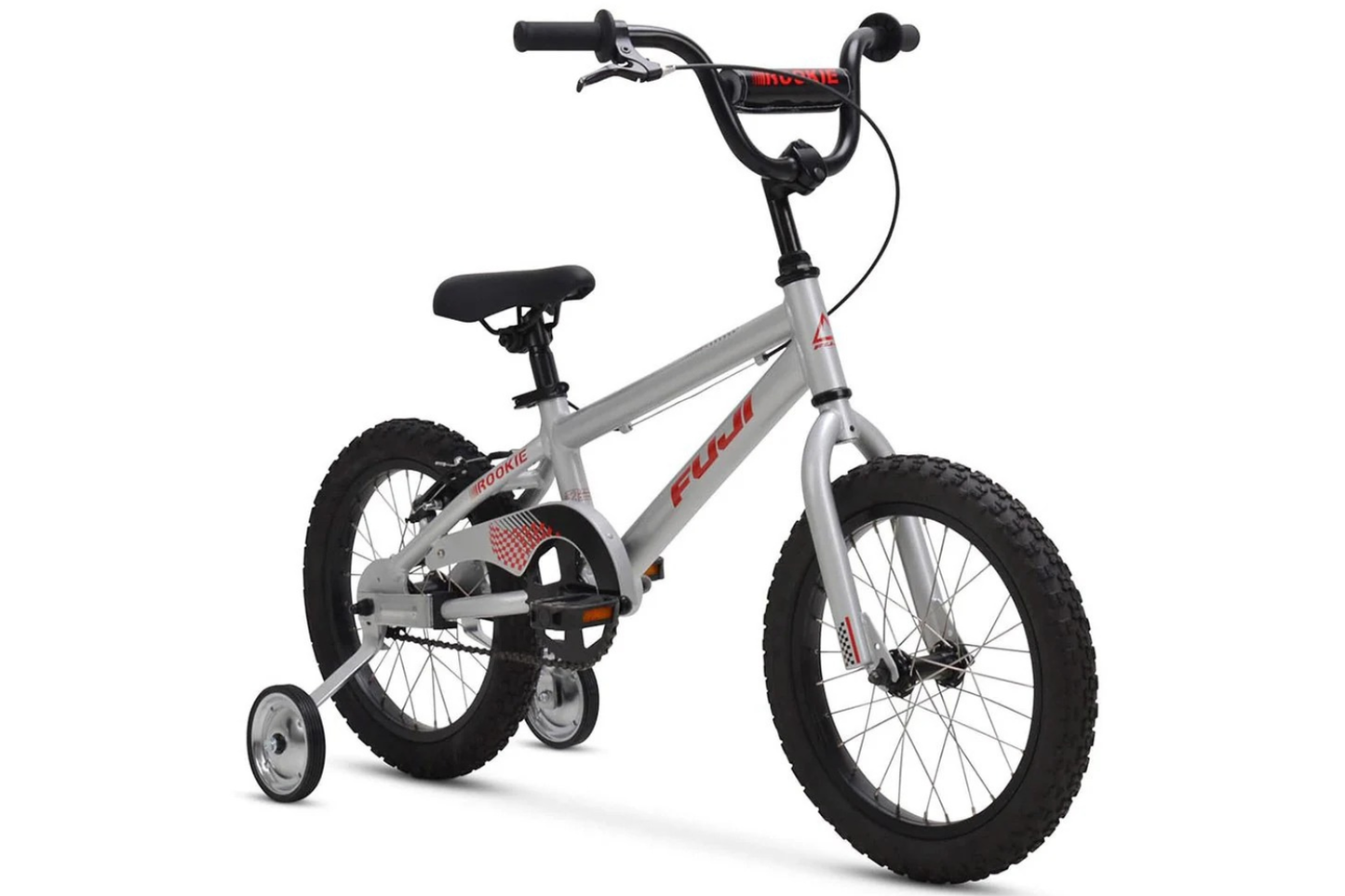 Children's bicycle with training wheels on a white background