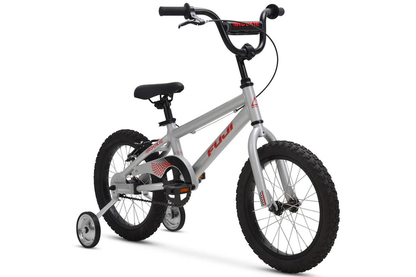 Children's bicycle with training wheels on a white background