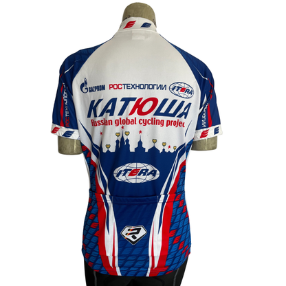 Santini Katusha 1/4 zip jersey white/blue