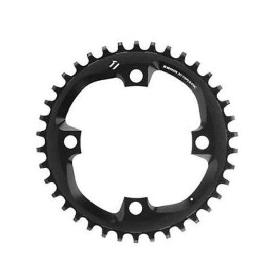 Black bicycle chainring on a white background