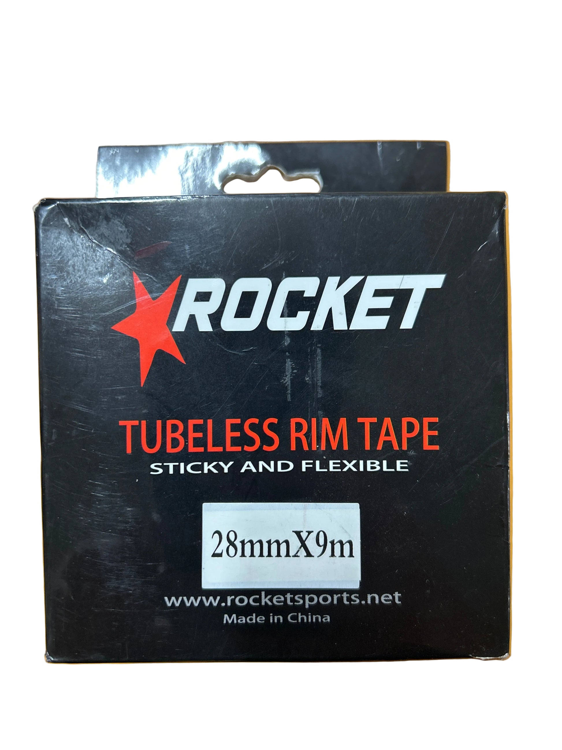 Box of Rocket tubeless rim tape on a yellow background