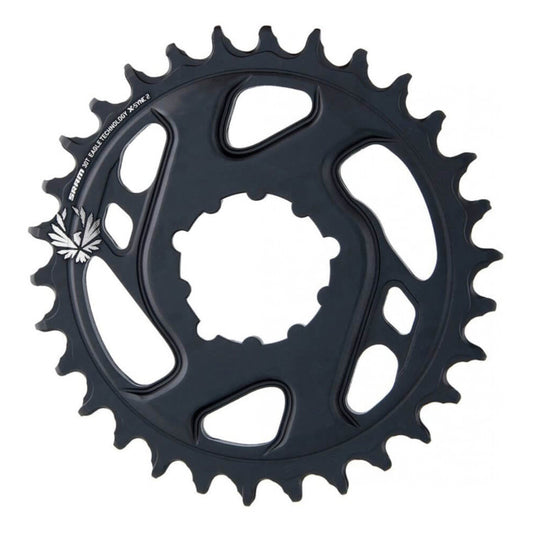 Black bicycle chainring on a white background
